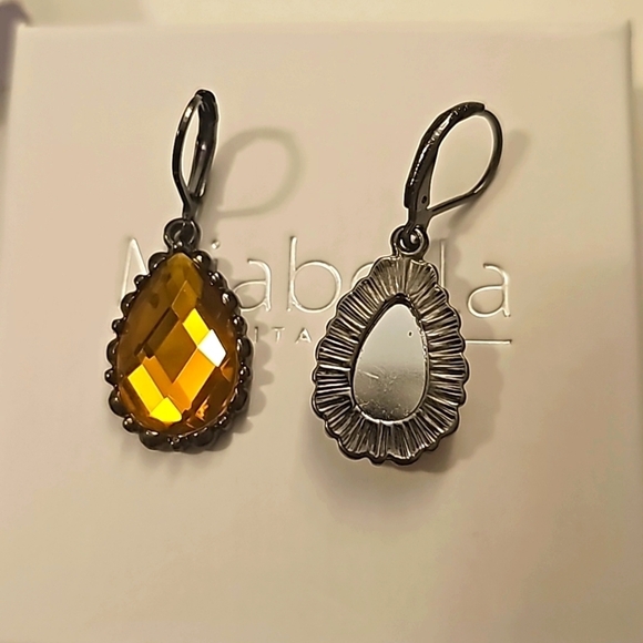 Vintage Joan Rivers Champagne Faceted Teardrop Cabochon Leverback Earrings - Picture 3 of 5